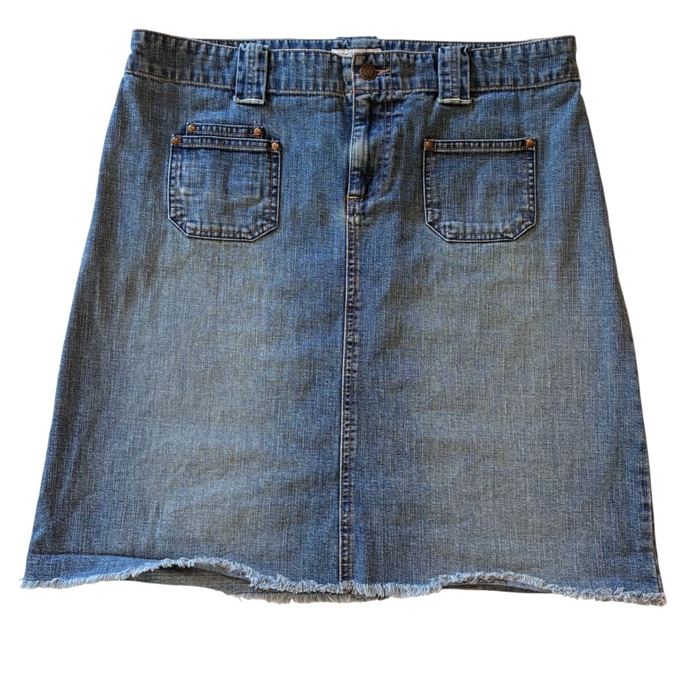 Old Navy Denim Mini Skirt 14 Raw Hem Blue Jean 100% Cotton Classic Casual